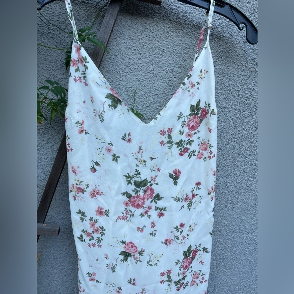 Reformation Dietrich Midi Slip Dress with Tie Sash Floral White Pink NWT! - Picture 5 of 8